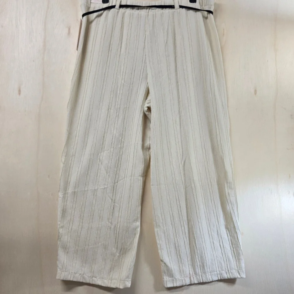 Bettina Star‎ Womens XL Cream Textured Stripe Ankle Pants Wide Leg VK2510033-YS